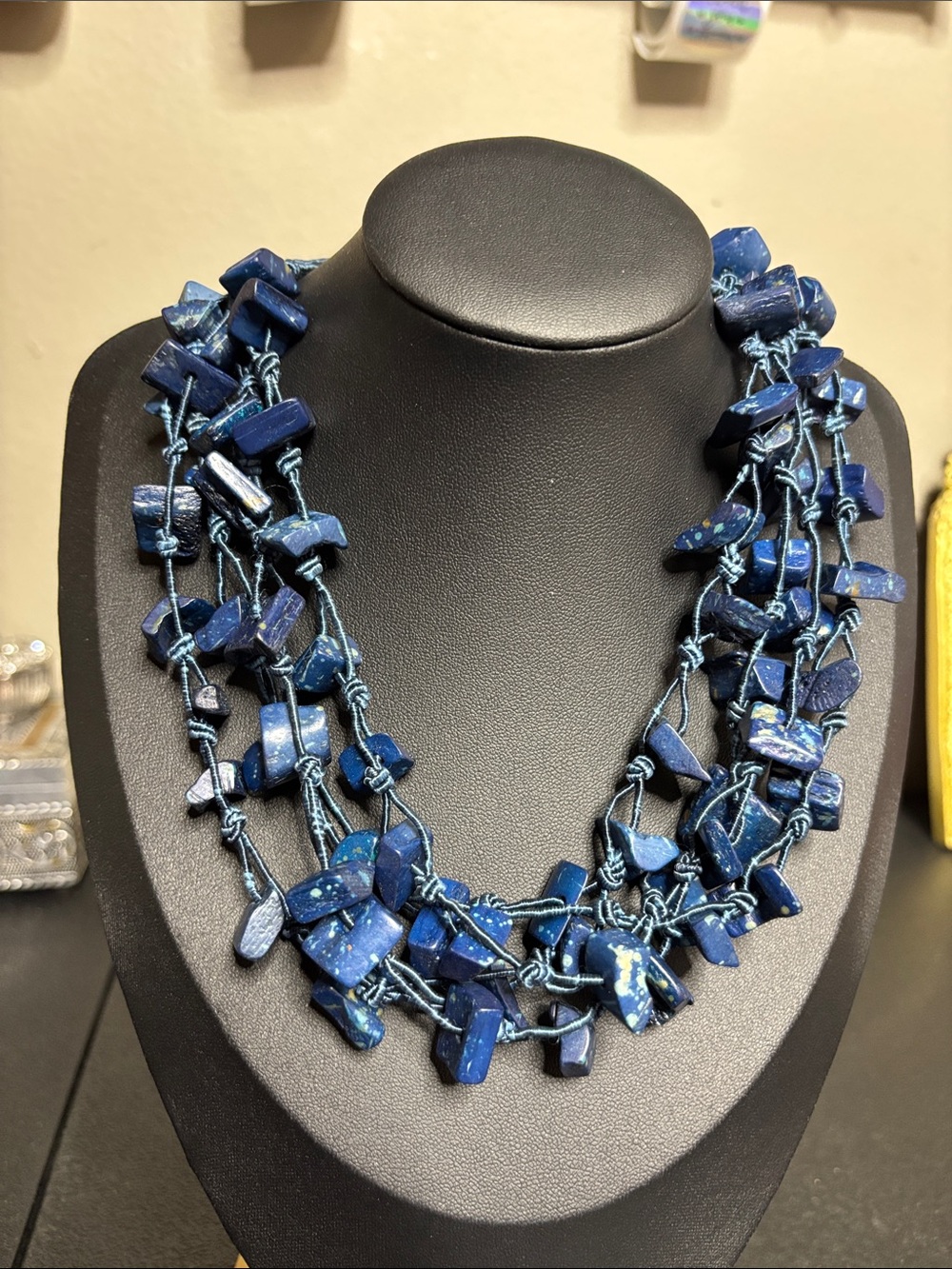 Multi-Strand Lapis Lazuli Chip Necklace in Deep Blue Statement Boho Western